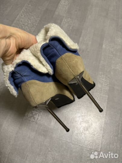 Ботильоны зимние на каблуке замшевые