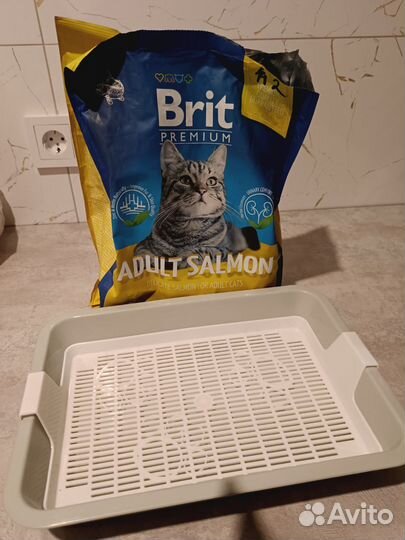 Лоток для кошек маленький и корм Брит