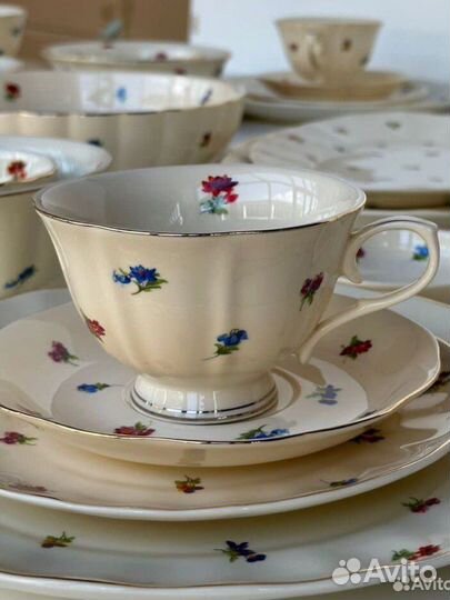 Столовый сервиз фарфор Полевые цветы бежевый