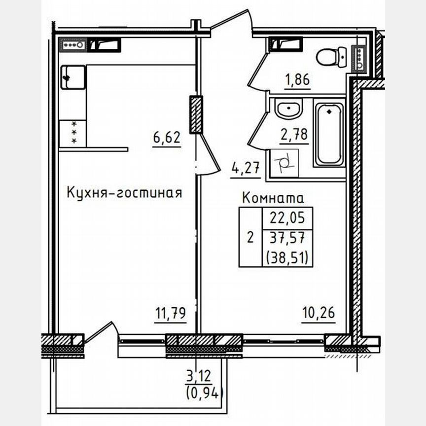 1-к. квартира, 38,5 м², 5/5 эт.