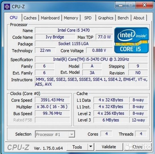 Процесор 4ядра Intel Core i5 3470 LGA 1155 3,60Ghz