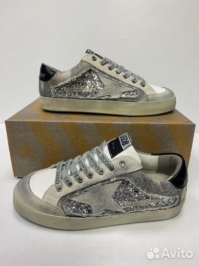 Кеды Golden женские бежевые кожаные блестящие