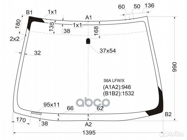 Стекло лобовое Honda Civic 00-06 S6A LFW/X XYG