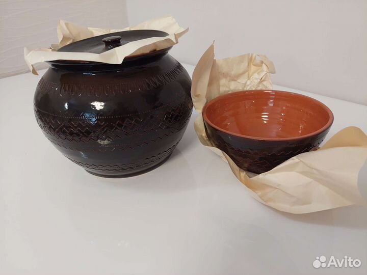 Жаровня 3 литра и миска новые, Таволжская керамика