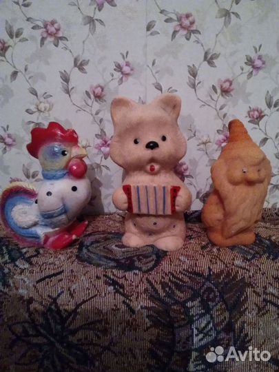 Резиновые игрушки СССР.Гном,петушок,собака