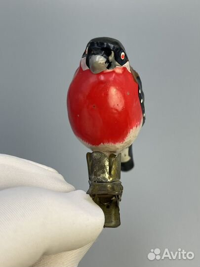 Елочная игрушка снегирь на прищепке СССР
