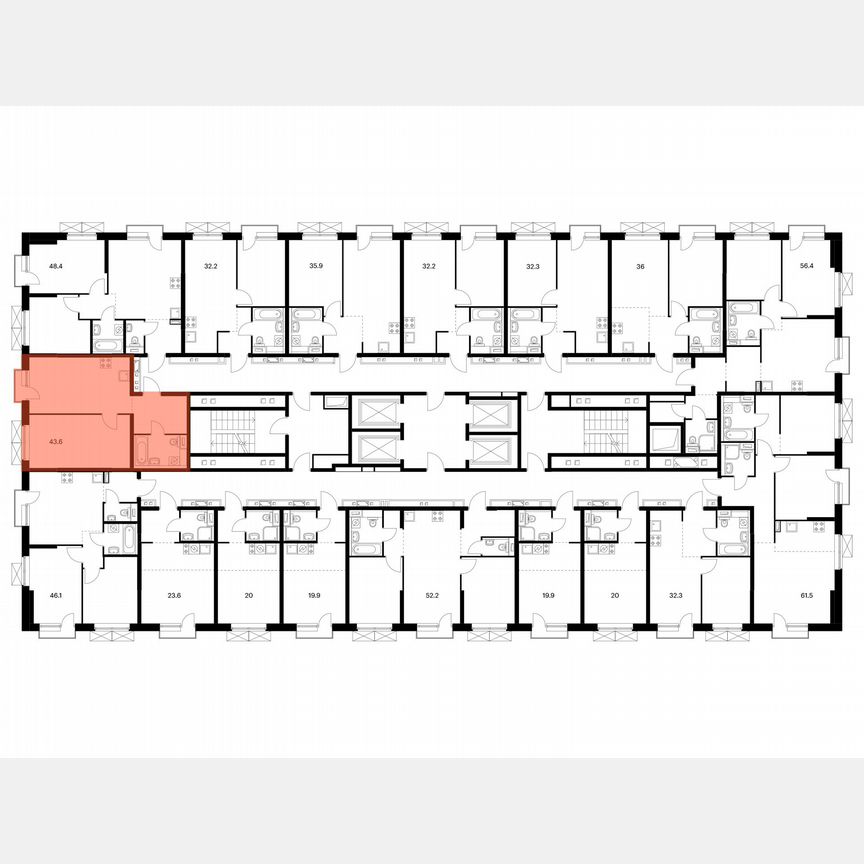 1-к. квартира, 43,6 м², 5/24 эт.