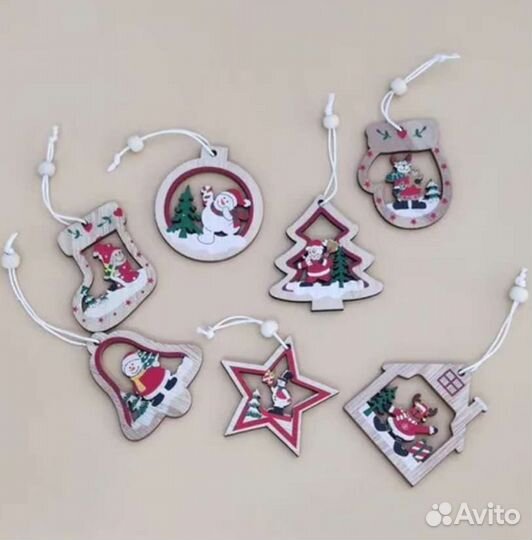 Набор новогодних ёлочных украшений деревянные