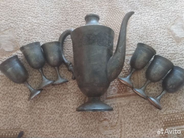 Сервиз коньячный посеребрение, старый