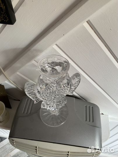 Подсвечник сова СССР стекло хрусталь