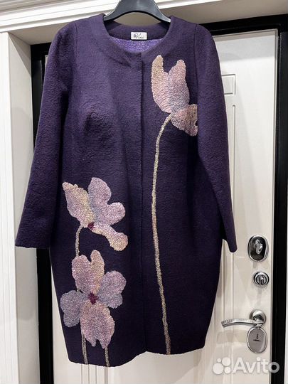 Новое Валяное пальто-кокон с шелковыми цветами, ра