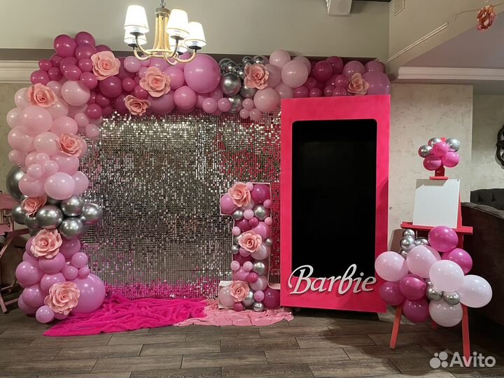 Цифра 1 на годик, фотозона, стена из паеток