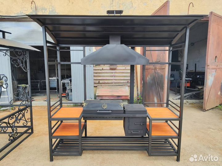 Мангал с крышей печью под казан свое производство