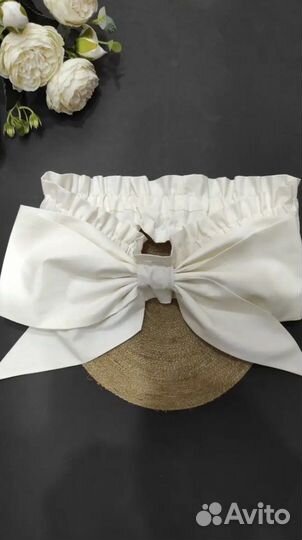 Бант на выписку на резинке цвет молочный