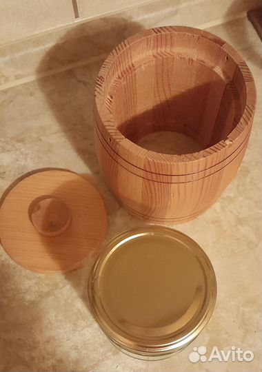 Набор для хранения меда: Бочонок + банка 500 мл