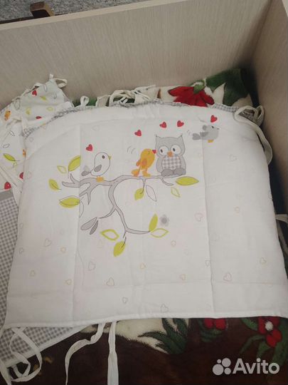 Детская кровать с матрасом+ бортики +балдахин