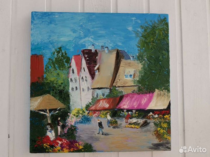 Картина маслом на холсте городской рынок пейжаз