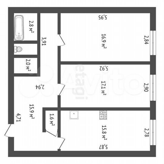 2-к. квартира, 73 м², 2/3 эт.