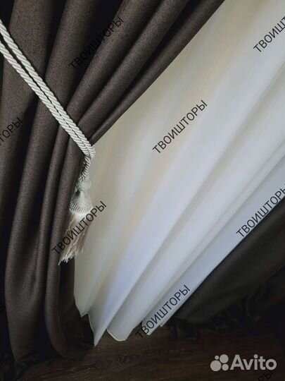 Шторы блэкаут под лен коричневые