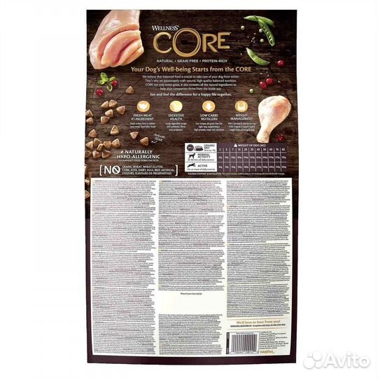 Wellness core из индейки с курицей для пожилых соб