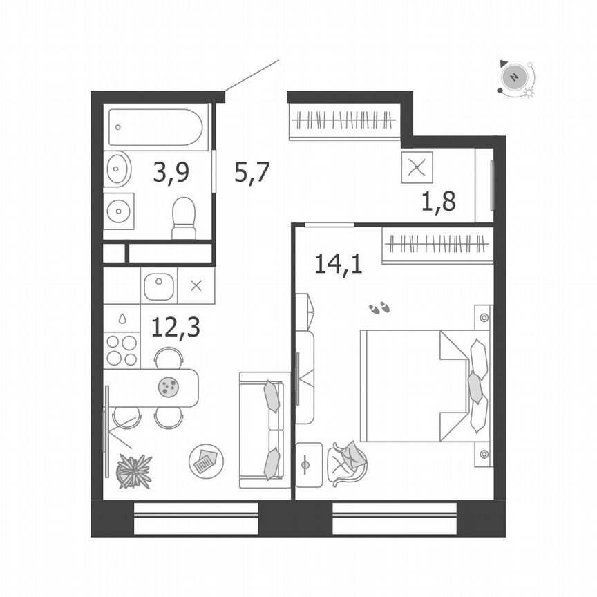1-к. квартира, 37,8 м², 4/5 эт.