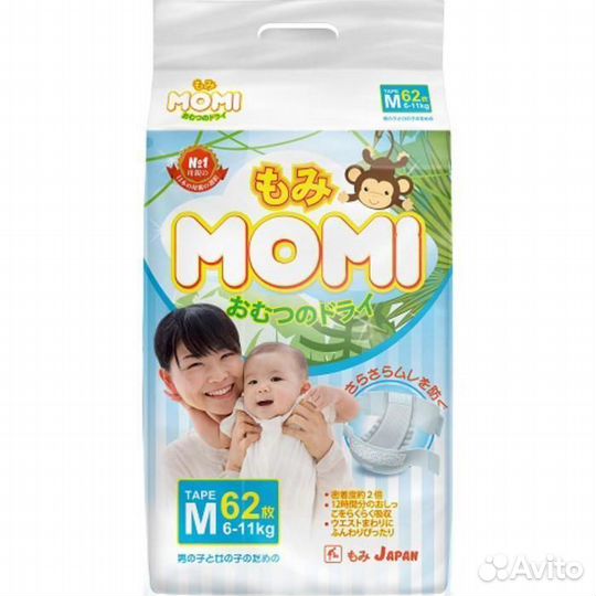 Подгузники momi M (6-11кг) 62шт