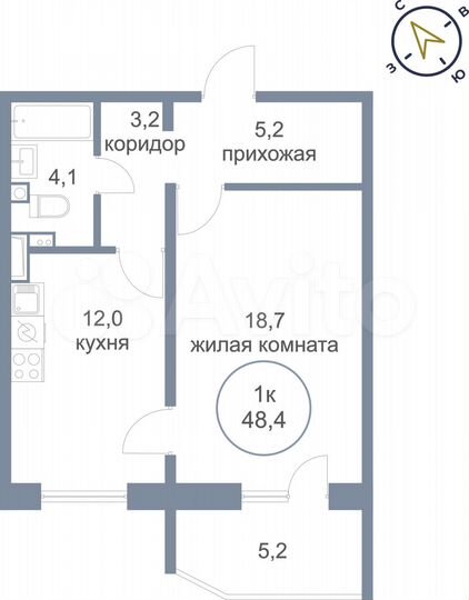 1-к. квартира, 48,4 м², 10/17 эт.