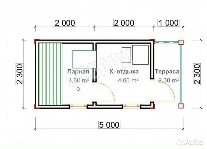 Баня 5х2.3 м. Сухой брус, печь, электрика