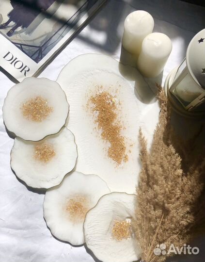 Блюдо и подстаканники из эпоксидной смолы