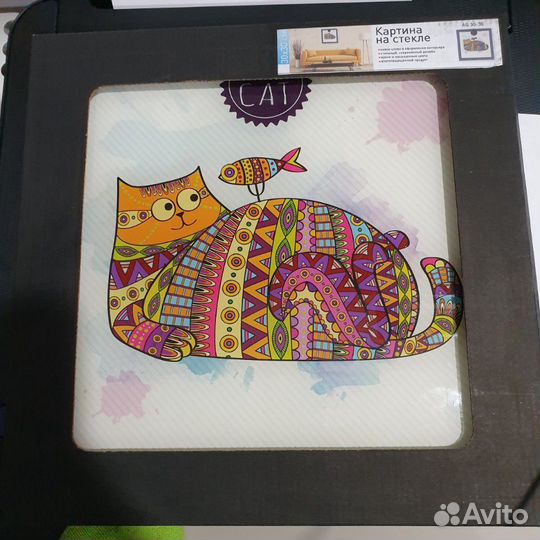 Картина на стекле Кот 30 на 30 новая