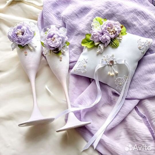 Свадебные фужеры+подушечка для колец