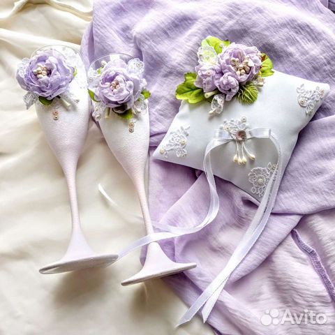 Свадебные фужеры+подушечка для колец