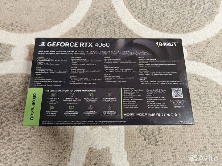 Новая Видеокарта palit GeForce RTX 4060 stormx 8G