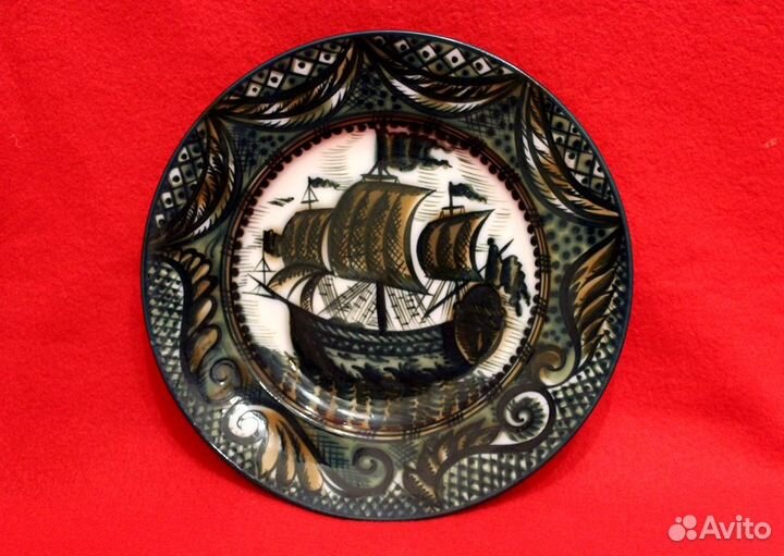 Настенная тарелка,Парусник, Городецкий лфз