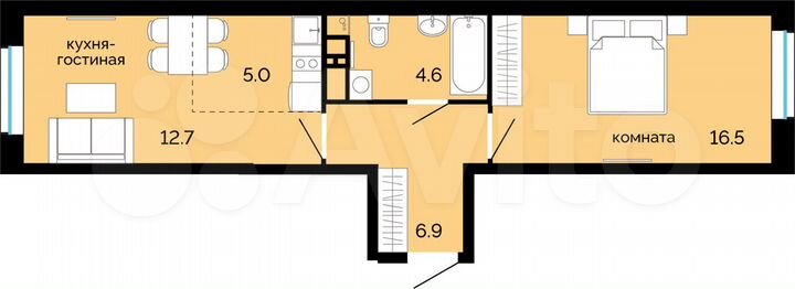 2-к. квартира, 45,7 м², 15/25 эт.