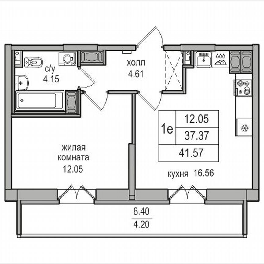 1-к. квартира, 41 м², 22/27 эт.