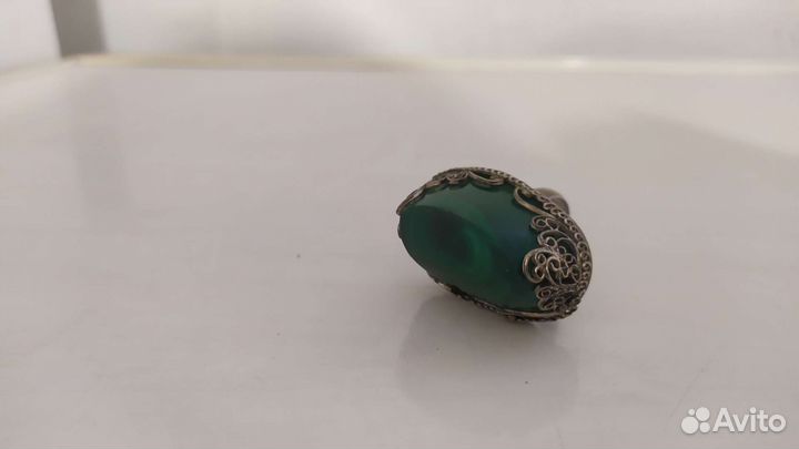 Перстень серебро, малахит, ручная работа