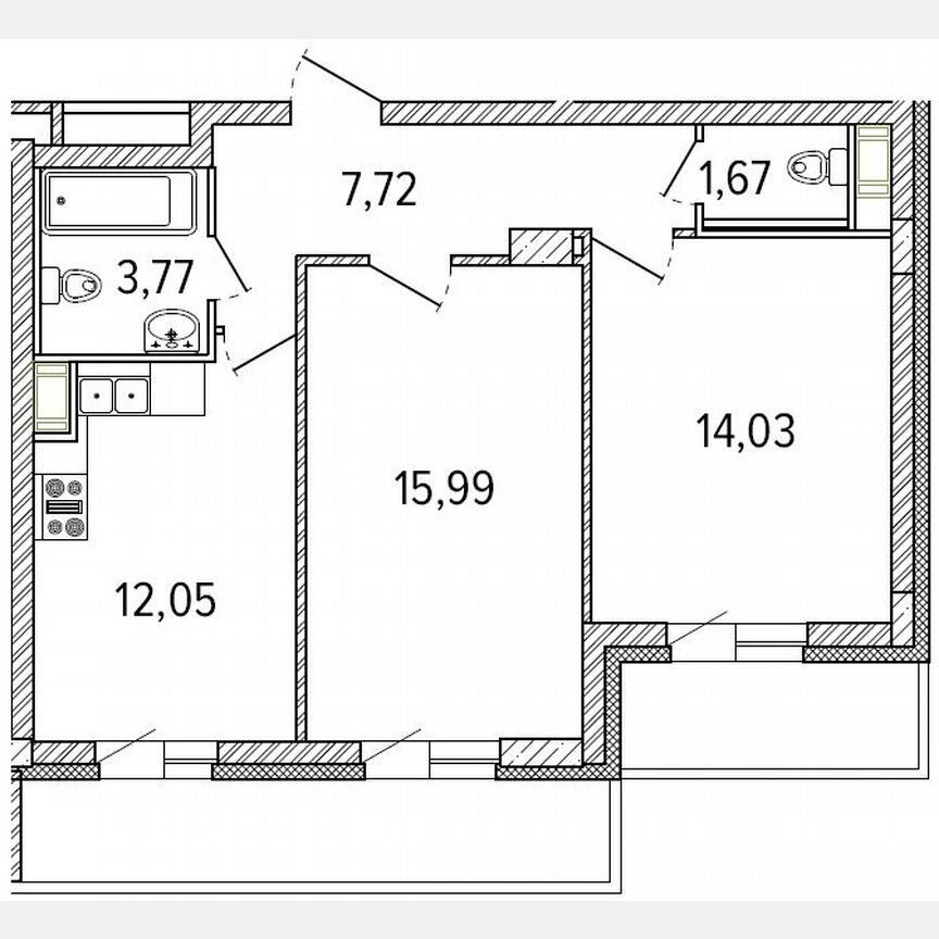 2-к. квартира, 60,8 м², 4/9 эт.