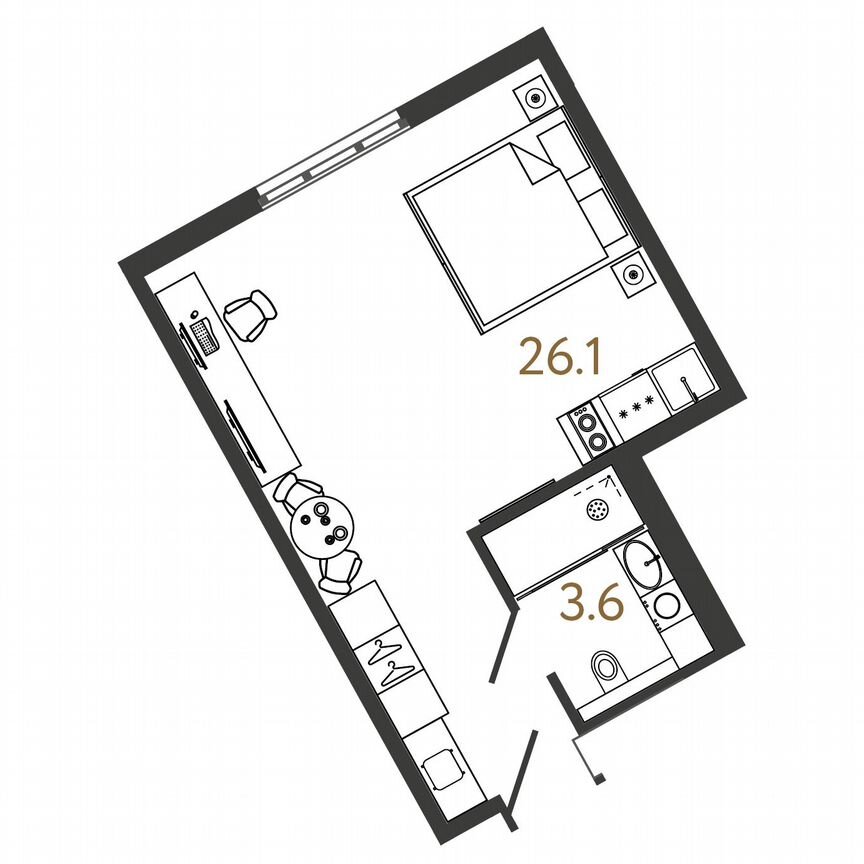 Апартаменты-студия, 29,7 м², 13/16 эт.