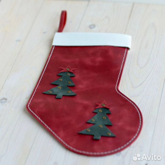 Новогодний носок для подарков из натуральной кожи