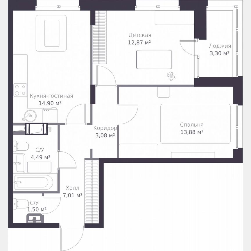 2-к. квартира, 59,4 м², 8/11 эт.