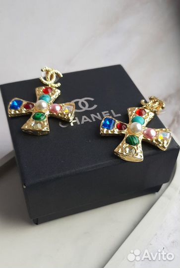 Серьги Chanel крест LUX