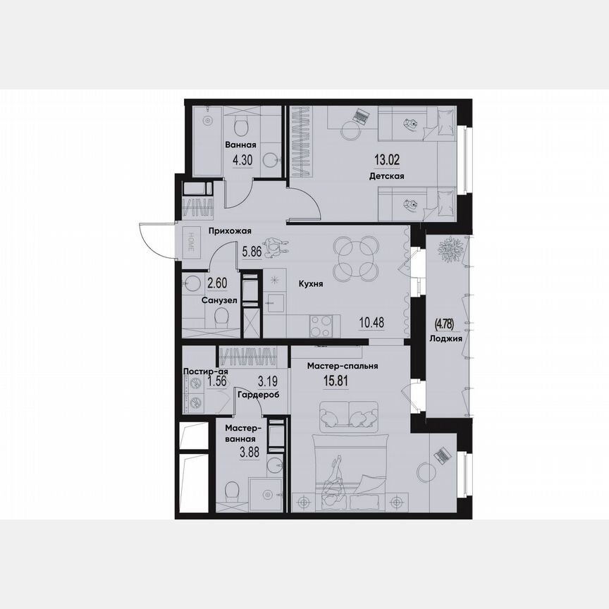 2-к. квартира, 63,1 м², 12/12 эт.