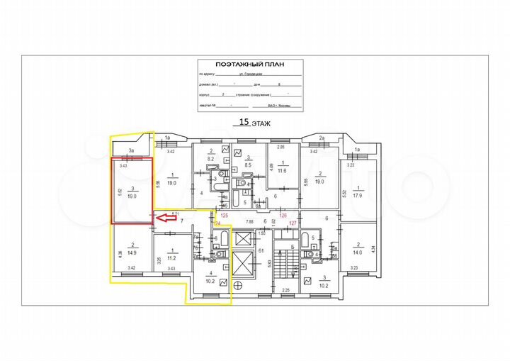 Комната 19 м² в 3-к., 15/15 эт.