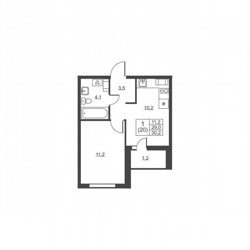 1-к. квартира, 30,2 м², 6/8 эт.