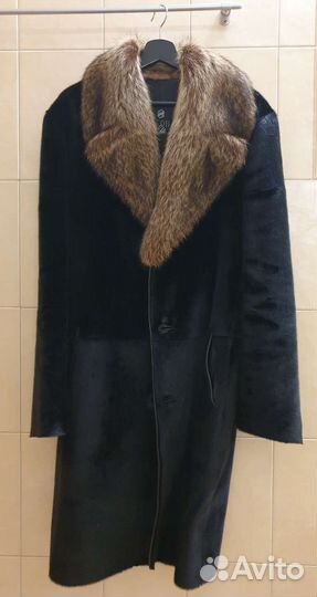Шуба мужская из нерпы и енота