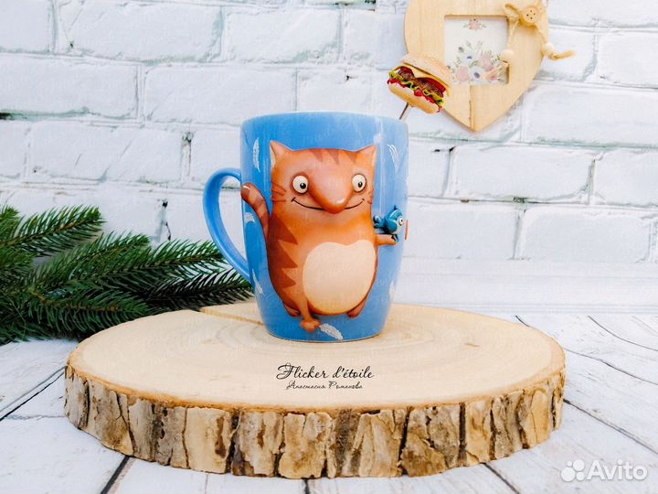 Декорированная кружка полимерной глиной. Рыжий кот