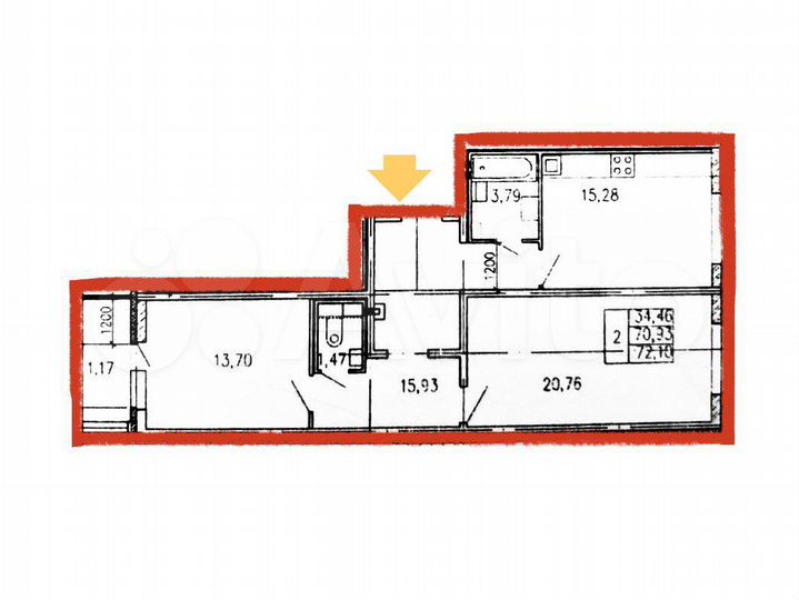 2-к. квартира, 71,5 м², 2/5 эт.