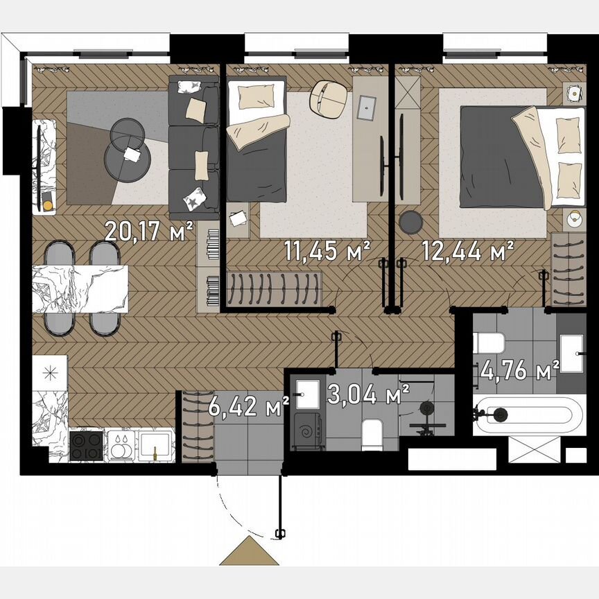 2-к. апартаменты, 59,4 м², 17/23 эт.