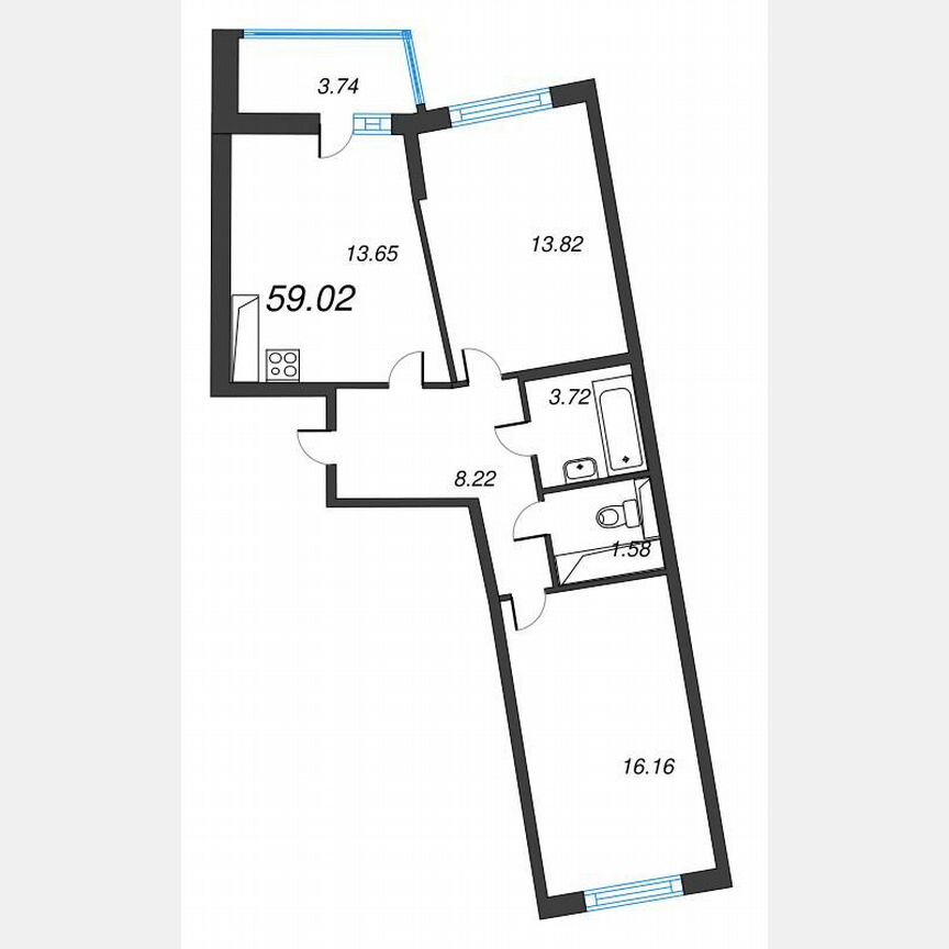 2-к. квартира, 60,9 м², 22/22 эт.